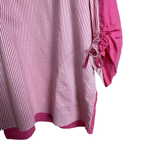 Terra SJ Apparel Top Women's XL Pink White Contrast Tunic Wire Collar Button Up - Picture 4 of 7
